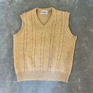 Vintage McGregor Men’s Wool Blend Cable Knit Sleeveless Vest Tan L Made In USA